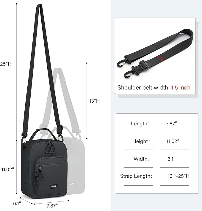 Insulated Lunch Bag with Adjustable Shoulder Strap, Lunch Box for Women Men, Reusable Portable Lunchbox for Office Work Picnic (Dark Gray)