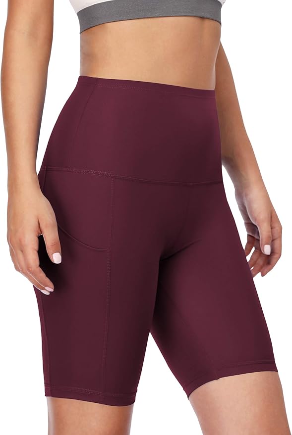 CADMUS Women's High Waist Spandex Yoga Shorts for Bike Running Two Side Pockets