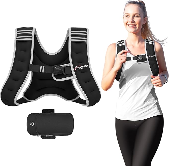 Fragraim Weighted Vest for Women Men - 8lb/10lb/12lb/16lb/22lb/25lb/30lb Weight Vest with Reflective Stripe, Detachable Phone Pouch, Ideal for Walking, Strength Training, Running, Workout, Cardio