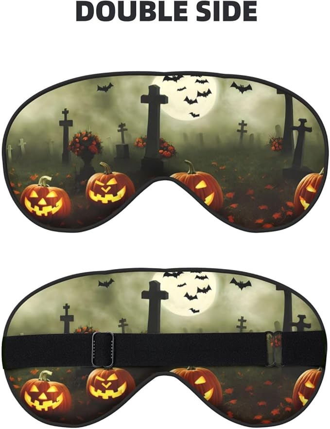 Sleep Eye Mask Halloween Pumpkin Spooky Graveyard at Night Sleep Mask for Women Men Comfortable Eye Mask with Adjustable Strap Soft Eye Cover Blindfold for Travel Yoga Nap Shift Work