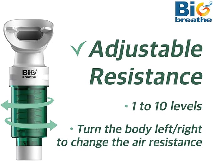 Bigbreathe IMT Low(Green) | Inspiratory Muscle Trainer for First-time Users, Breathing Exercise Device, Adjustable Resistance