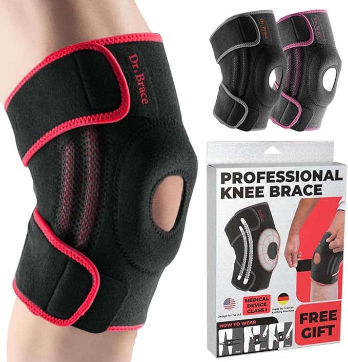 DR. BRACE ELITE Knee Brace with Side Stabilizers & Patella Gel Pads for Maximum Knee Pain Support and knee recovery for men and women-Please Check How To Size Video (Sunrise, Large)