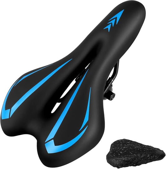 New Gel Bike Seat for Men & Women, Mjkeomo Waterproof Bicycle Seat Breathable Mountain Bike Saddle Gel Bicycle Saddle for MTB, BMX, Road Bike, City Bikes, Exercise Bikes