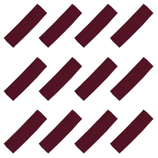 Kenz Laurenz Soft and Stretchy Elastic Cotton Headbands, Pack of 12, Maroon