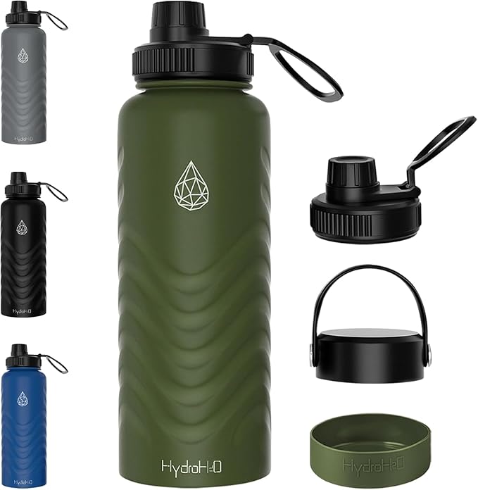 32oz Stainless Steel Insulated Water Bottle, 48H Ice Cold & 24H Hot, Leak-Proof Wide Mouth Lids (Straw & Spout), BPA-Free Bottles, Mens Water Bottle for Gym, Hiking, Travel - Green