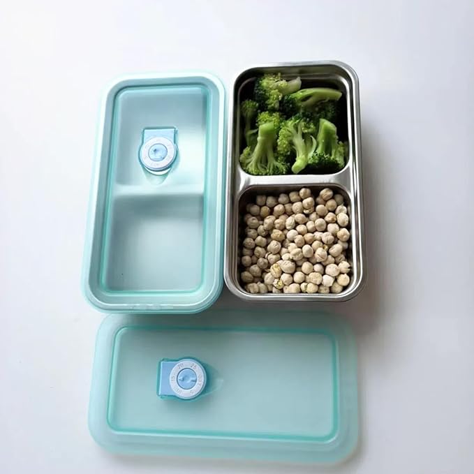 Stainless Steel Snack Containers for Kids and Adults [2/4/6-Pack Set] Reusable Food Storage Container Set with Lids-2 Compartment Bento Box for Lunch,Travel, Meal Prep- Leakproof & Dishwasher Safe(2)