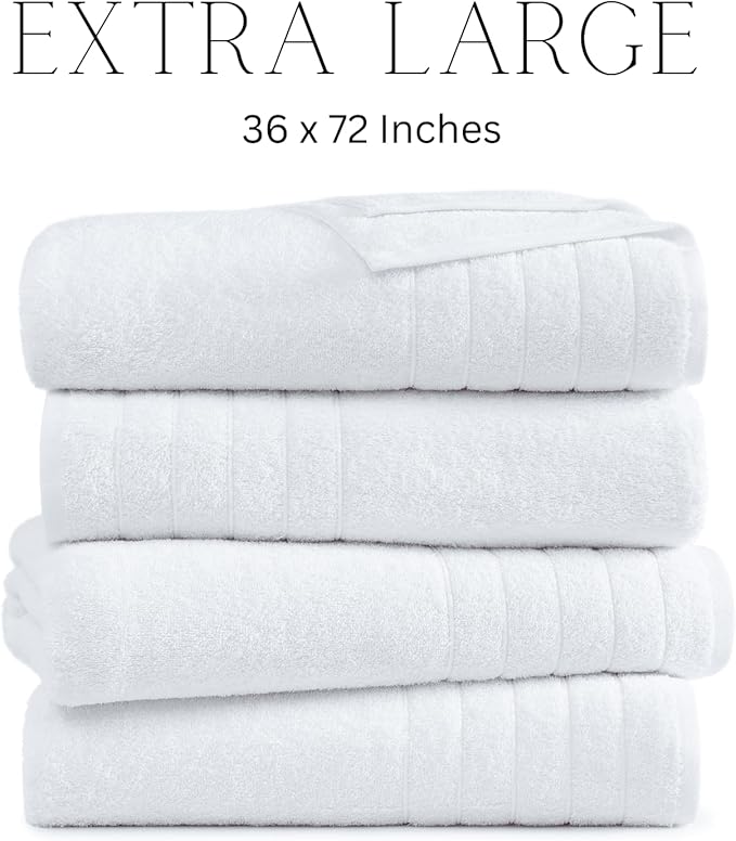 Casa Platino Luxury Bath Towels - 4 Pack White 100% Cotton Absorbent Bath Sheets (36"x72"), Quick Dry