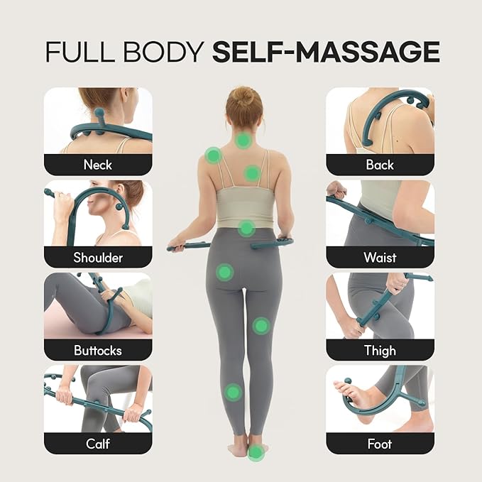 HubiCare Massage Stick, Trigger Point Cane, Body Deep Tissue, Handheld Back, Neck, Shoulder, Leg and Feet, Muscle Release Tool Self Massage Hook Cane for Women & Men (Dark Green)