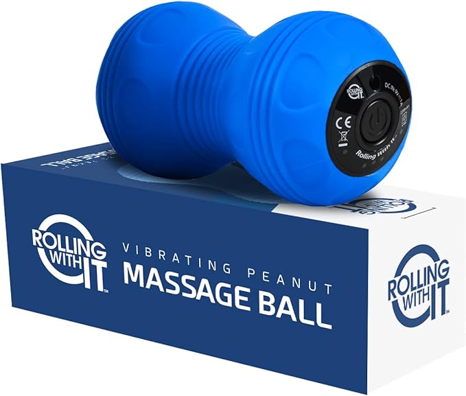Vibrating Peanut Massage Ball - Deep Tissue Trigger Point Therapy, Myofascial Release - Handheld, Cordless - 4 Intensity Levels - Dual Lacrosse Ball Vibration Massager (Blue)