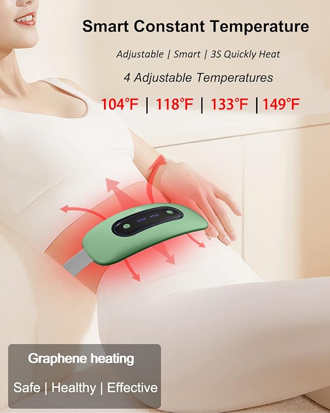 Electric Heating Pad,Portable Cordless Menstrual Heating Pad with 4 Heat Levels and 4 Massage Modes, Fast Large Heating Belly Wrap Belt(Light Green)