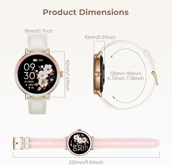 Smart Watches for Women, 1.27'' HD Round Ladies Fitness Trackers with Heart Rate/SpO2 Monitor Sleep/Calorie/Step Tracker 100+ Sports Modes IP68 Waterproof for Android/iOS, Rose Gold/Off White