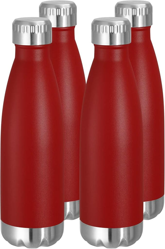 VEGOND 17oz Stainless Steel Water Bottles Bulk, Reusable Metal Sports Water Bottle Keeps Drink Hot and Cold, BPA Free Double Wall Vacuum Cola Shape Insulated Water Bottles for Camping Gym, 4 Pack