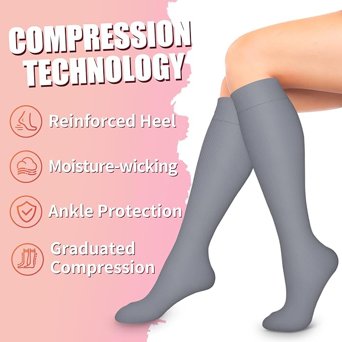 Bluemaple Compression Socks for Women & Men Circulation (6 Pairs) 15-20 mmHg is Best Support for Athletic Running Cycling