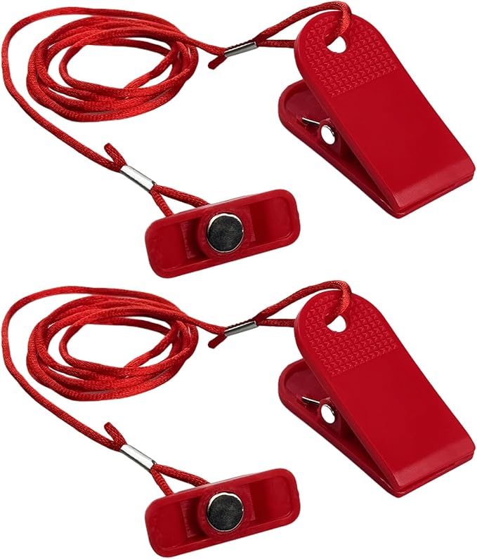 Flylin 2PCS Treadmill Magnet Safety Key, Universal Lightweight Red Treadmill Security Key Replacement, Rectangle Plastic Running Machine Key for Most Treadmill (15x40mm)