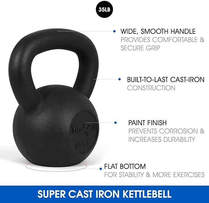 Yes4All 5-80 lbs Cast Iron Kettlebell for Dumbbell Weights Exercises, Gym, Full Body Home Workout Equipment, Push up, Grip and Strength Training