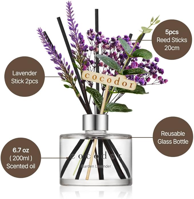 COCODOR Lavender Reed Diffuser/Refreshing Air/6.7oz/1Pack / Home Fragrance Scent Essential Oil Stick Diffuser for Bedroom Bathroom Home Décor