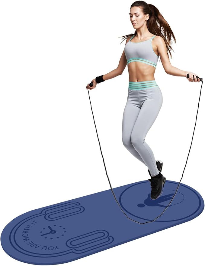 8/20/30mm Jump Rope Mat Fitness Exercise Mat Durable, Non-Slip, Workout Mats with Jump Rope & Carrying Bag for Home Gym Flooring (55"x 24")