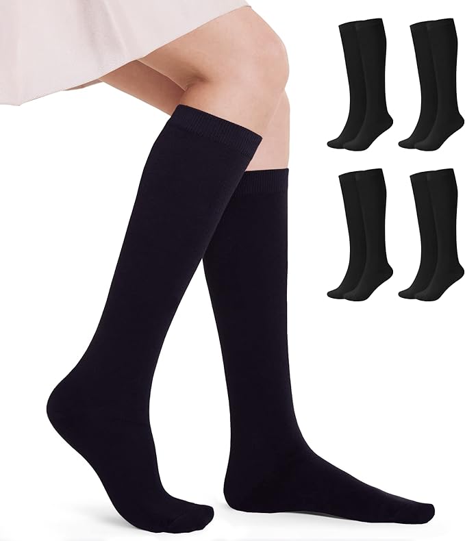 FITRELL Women's Knee High Socks Outdoor Sport Athletic Socks Casual Stripe Tube Socks 1-4 Pack