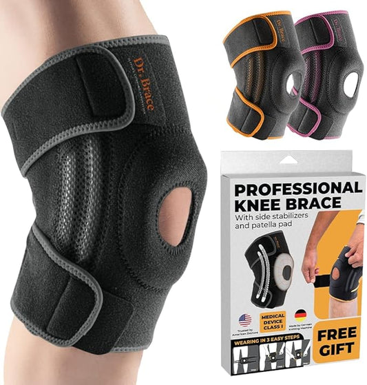 DR. BRACE ELITE Knee Brace with Side Stabilizers & Patella Gel Pads for Maximum Knee Pain Support and fast recovery for men and women-Please Check How To Size Video (XX-Large, Mercury)