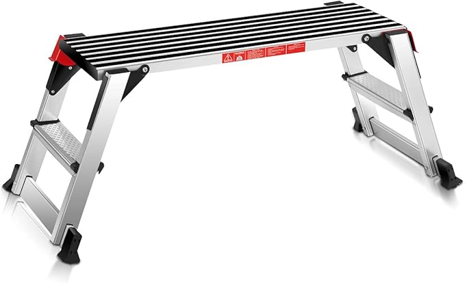 Giantex Aluminum Platform Non-Slip Folding Work Bench Drywall Stool Ladder 330lbs Capacity