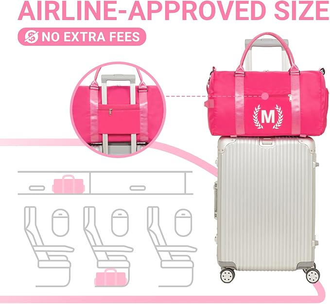 Gym Bag for Women, Personalized Duffle Bag with Shoe Compartment, Sports Bag for Yoga & Dance with Wet Pocket and Mat Strap(HotPink,A)