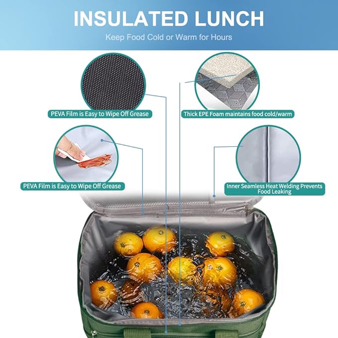 iknoe Large Cooler Bag Collapsible, 15L Insulated Bags, Leakproof Lunch Cooler Tote with Multi-Pockets for Adult, Insulated Lunch Box for Beach, Picnic,Work, Military Green 24-Can (15L)