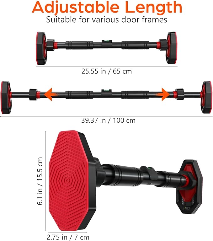 NUOBESTY Pull up Bar, 25.5'' - 39.3'' Adjustable Pull up Bar Doorway with Locking Mechanism Strength Training Workout Equipment for Fitness, Upper Body Workout, Home Gym Accessories, Max Load 440lbs