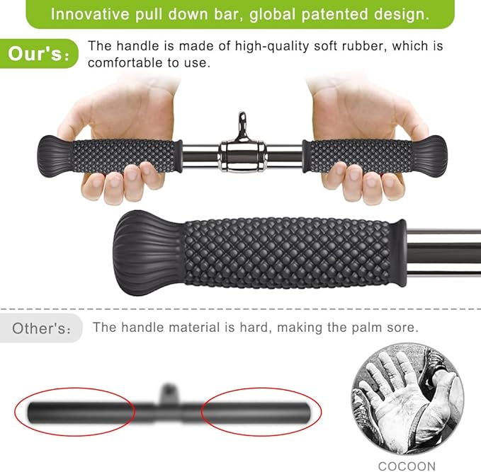 SELEWARE Rotating Straight Bar Cable Machines Attachments for Gym, Pull Down Bar Press Down Bar with Non-Slip Rubber Handle, Universal Attachment for Cable Machines
