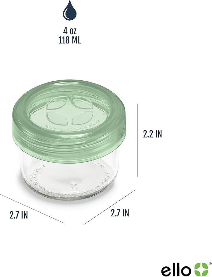 Ello Color Lock 3-Pack 4oz Reusable Glass Condiment Containers with Screw-on Leak-Proof Lid, Perfect for Salad Dressing Sauce Dips, Lunchbox Picnic, BPA-Free, Desert Festival