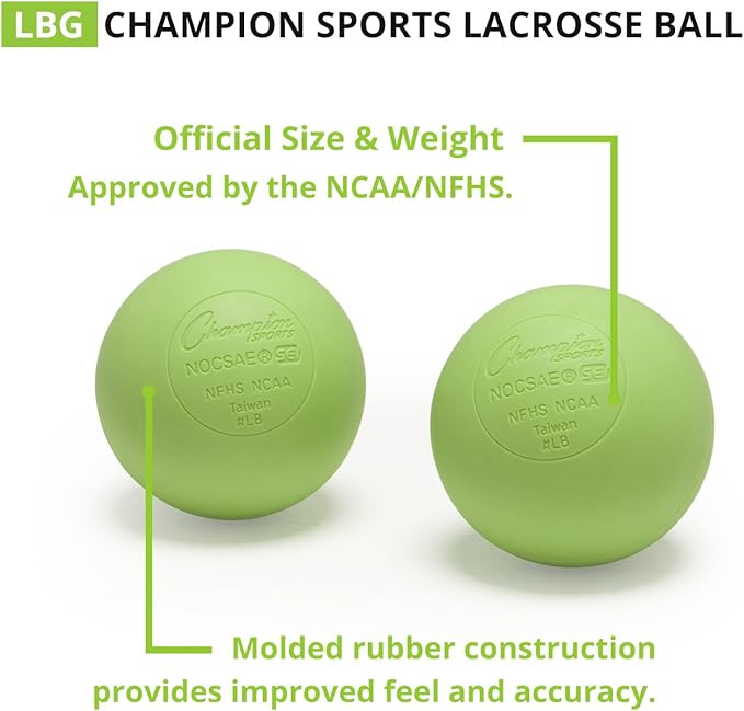 Champion Sports Lacrosse Balls: Official Size Sporting Goods Equipment for Professional, College & Grade School Games, Practices & Recreation - NCAA, NFHS and SEI Certified