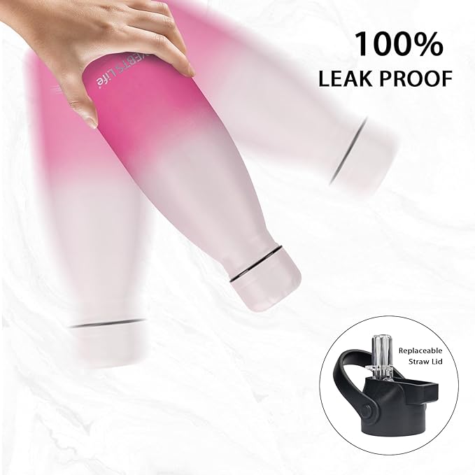 Insulated Water Bottle, 2 Pack-9oz Stainless Steel Water Bottles with straw lid, Metal Sports Water Bottles for Boys,Girls, Double Wall Vacuum BPA-Free Flask for School (Sunset & Sea)