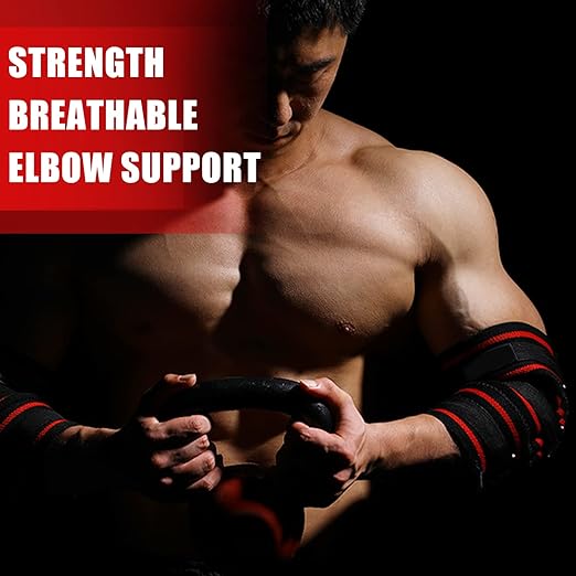 MANUEKLEAR Elbow Sleeves for Weightlifting, Elbow Compression Sleeves for Men, Adjustable Elbow Wraps for Weightlifting, Supportive Elbow Straps Brace for Lifting Weight Bodybuilding Powerlifting