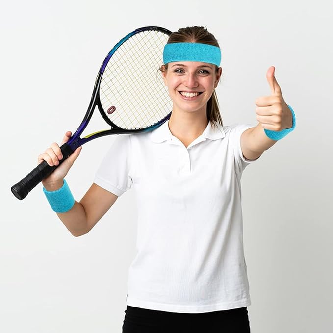 ONUPGO 6 Pieces Sweatbands Set - Sports Headbands Wristbands for Men & Women,Cotton Terry Cloth Sweatband for Tennis,Basketball,Gym,Working Out - Moisture Wicking Elasticity