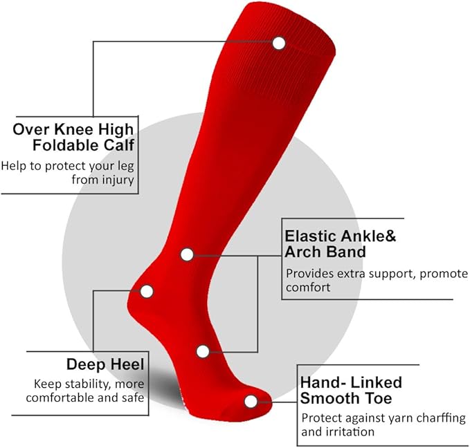 FOOTPLUS Baseball Softball Socks, Unisex Over Knee High Solid Sports Rugby Soccer Homecoming Socks