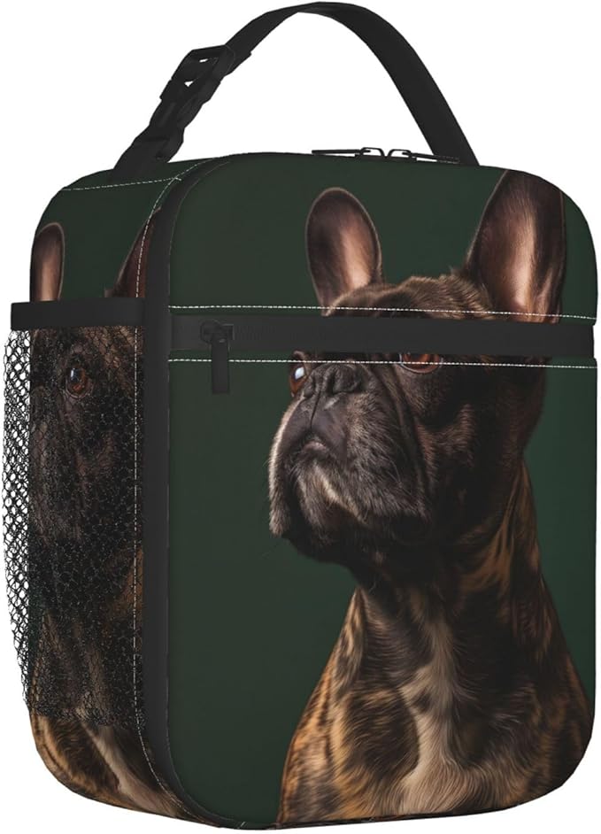 French Bulldog Insulated Lunch Box,Realistic Dog Portrait Reusable Tote Bag for Pet Lovers,Cute Puppy Design Lunchbag,Portable Cooler Lunchboxes for Work School Picnic Travel Gifts