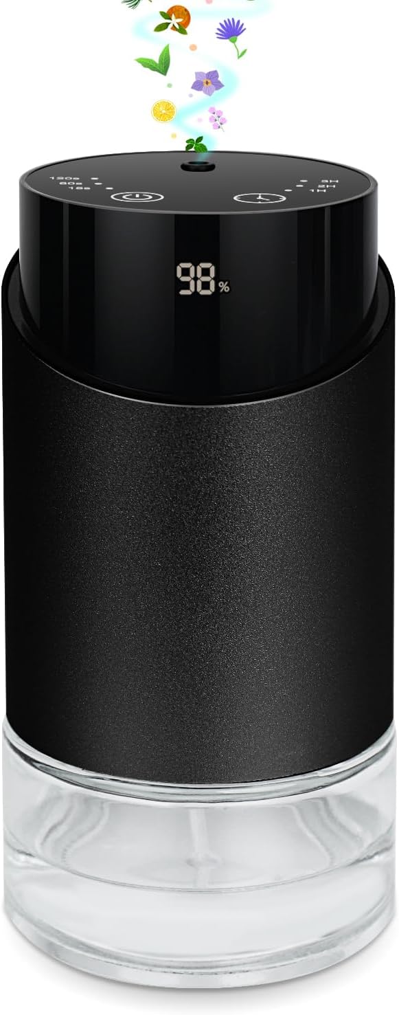 Waterless Essential Oil Diffuser Aromatherapy Scent Diffusers for Home Large Room, Bedroom, Car, Office, Desk, Battery Operated Mini Portable Air Freshener, 3 Countdown Timers & 3 Mist Levels