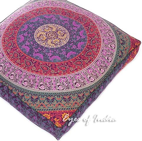 Eyes of India - Mandala Floor Pillow Cover Meditation Cushion Seating Throw Hippie Round Colorful Decorative Bohemian Indian Pouf Ottoman Handmade Cover ONLY (Dark Blue K1, 35" x 35")