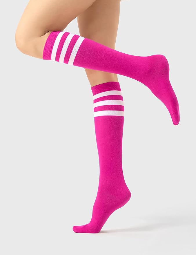 FITRELL Women's Knee High Socks Outdoor Sport Athletic Socks Casual Stripe Tube Socks 1-4 Pack