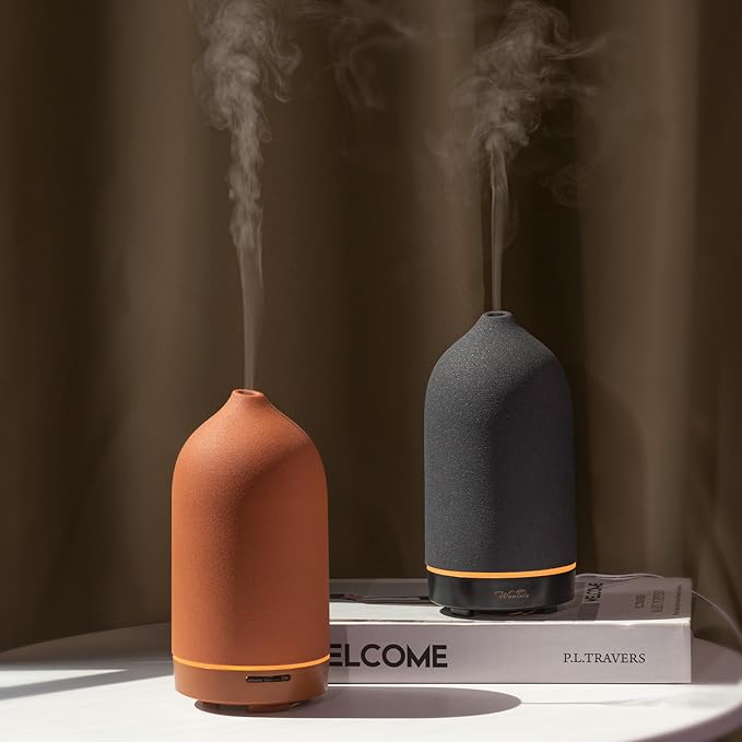 Wanlola Essential Oil Diffuser,120ml Aromatherapy Ceramic Diffusers with Auto Shut Off Function for Home Office Room(Black)