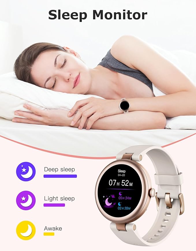 Fitness Tracker, Round Fitness Watches for Women with Bluetooth Call Heart Rate Monitor Sleep Tracker Calorie/Step Counter, Birthday Gift for Women Lady Mom Waterproof Starlight