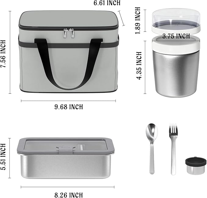 Stainless Steel Bento Box Set for Adult - 42oz Leak-Proof Lunch Box Containers with Thermo, Insulated Bag for Work Travel Dining Out