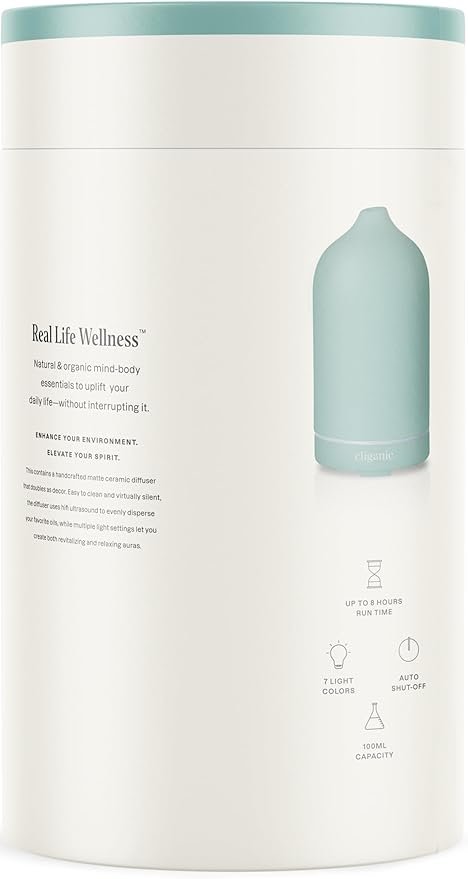 Cliganic Ceramic Diffuser (Sage), 100ml Ultrasonic for Essential Oils Aromatherapy, Home & Office