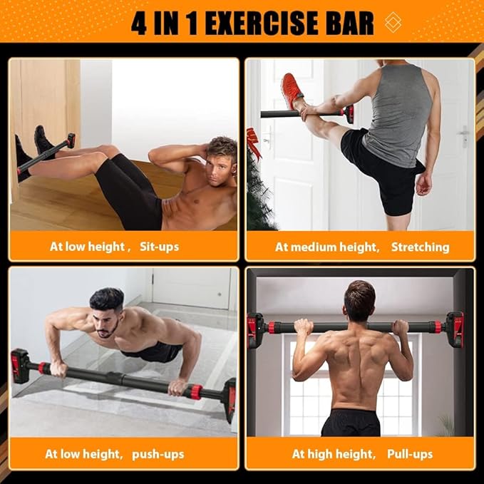 Pull Up Bar for Doorways, Chin Up Bar with Level Meter and Adjustable Width, Strength Training Bar No Screw Installation Needed