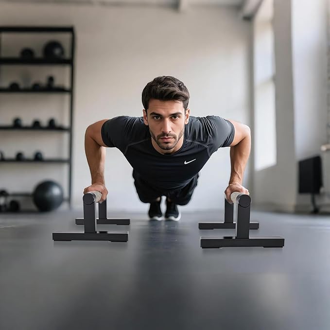 T Shape Floor Stand Wood Push Up Handle Bars for Men, Strength Training Pushup Stands Parallettes Bars with Sturdy Metal Bracket for Calisthenics, Fitness, Gymnastics, Workouts, Calistenia