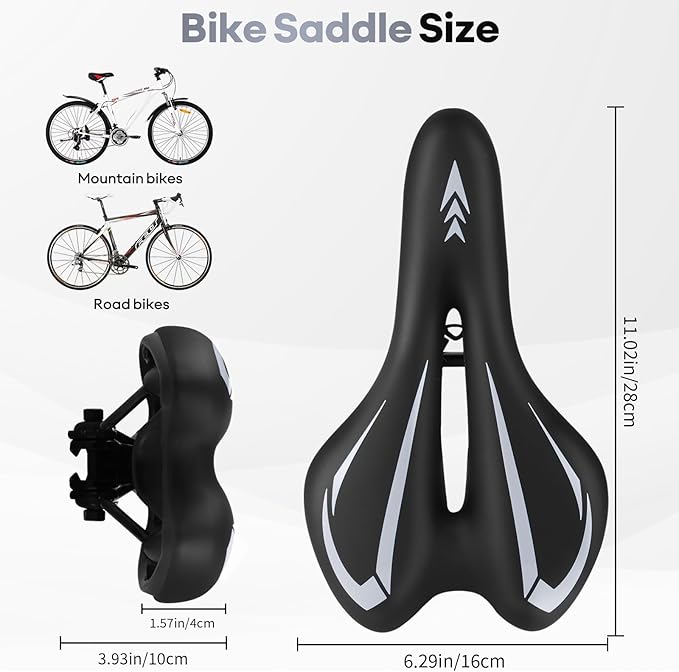 New Gel Bike Seat for Men & Women, Mjkeomo Waterproof Bicycle Seat Breathable Mountain Bike Saddle Gel Bicycle Saddle for MTB, BMX, Road Bike, City Bikes, Exercise Bikes