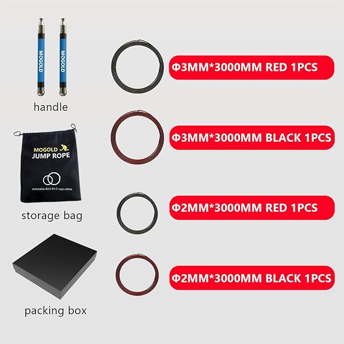 2-in-1 Speed Rope: 2mm for Boxing/MMA & 3mm for CrossFit - Tool-Free Adjustable Cable System with Dual Bearings - Sweatproof Hybrid Grip for High-Intensity Training