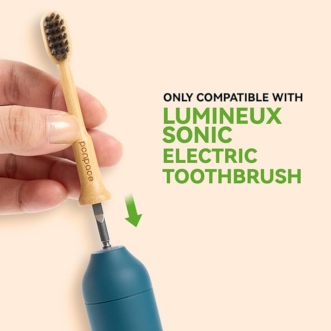 Bamboo Toothbrush Heads Compatible with Lumineux, Soft Charcoal Infused Bristles, Whitening & Deep Cleaning