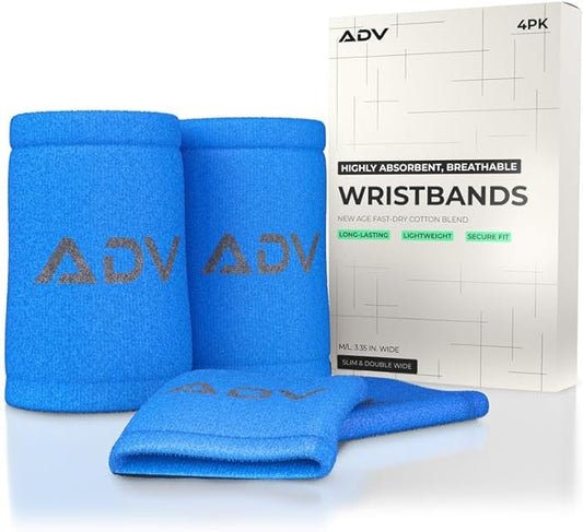 ADV Tennis Wristbands with New Age Polyester Cotton Blend - Ultra Absorbent Wrist Sweatbands - Doublewide & Slim Wrist Bands for Sweat - 4 Pack or 2 Pack