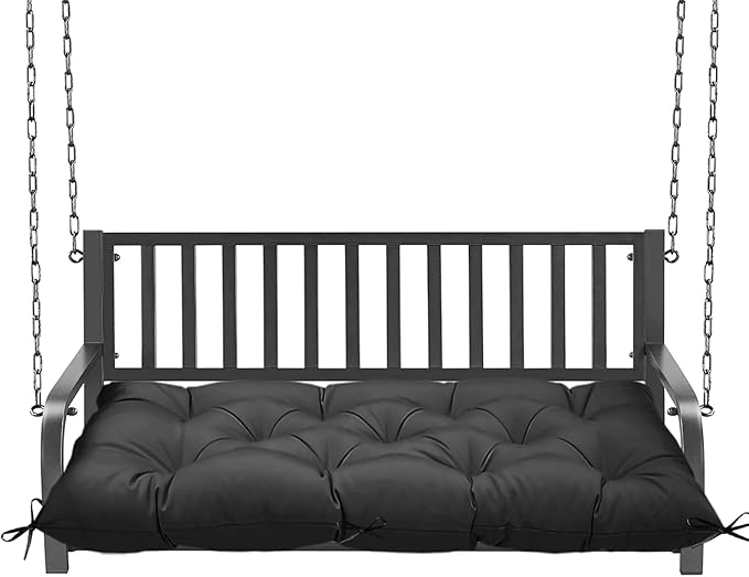 Outdoor Bench Cushion 47inches Waterproof & Fade Resistant Patio Furniture Cushions Tufted Fresh Porch Swing Lounger Loveseat Pads with Straps(Black-47x20in)