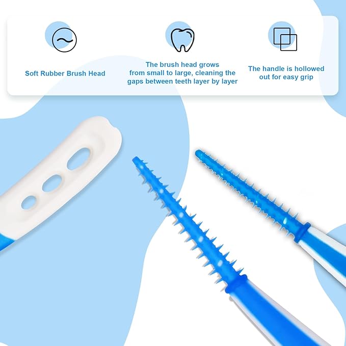 Dental Floss Picks with Soft Rubber Brush Heads, Straight and Curved Brush Head Design, 288 Count,Blue